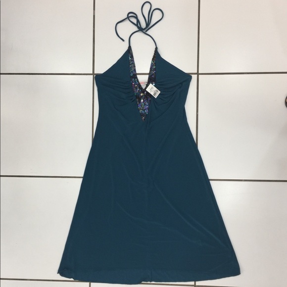 NWT Georgiou Studio Teal Halter Dress - Picture 1 of 7